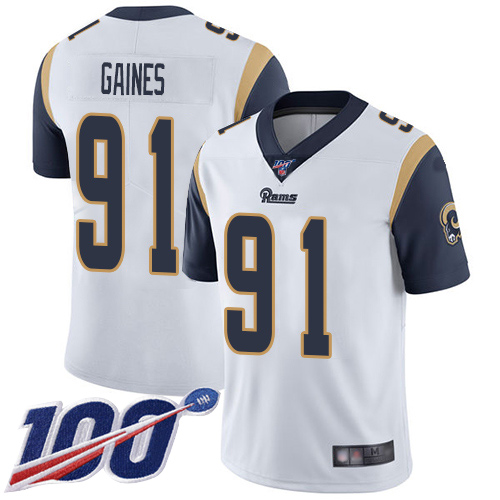 Los Angeles Rams Limited White Men Greg Gaines Road Jersey NFL Football #91 100th Season Vapor Untouchable->los angeles rams->NFL Jersey